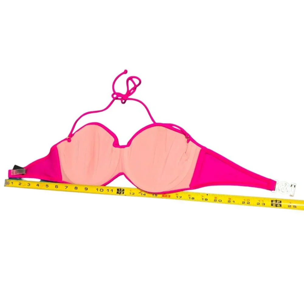 Victorias Secret Bikini Top 34D Pink Shimmer Bandeau Push-Up Twist Gold VS Logo - Picture 9 of 10